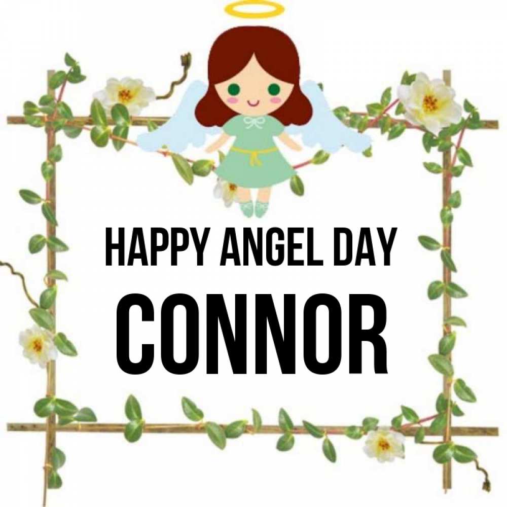 Greetings card с именем, Connor happy angel day Ангел с нимбом Greetings with text for free download 