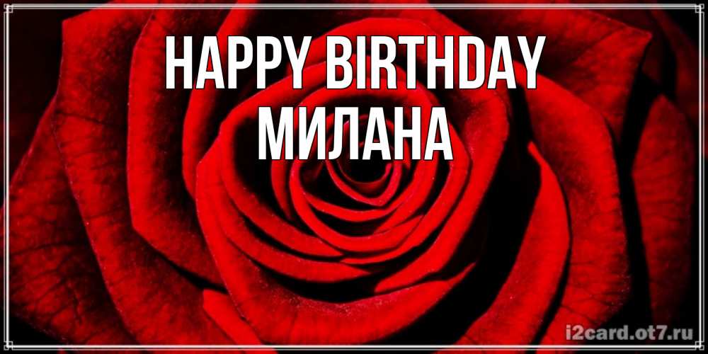 Greetings card с именем, Милана Happy Birthday алая роза Greetings with text for free download 
