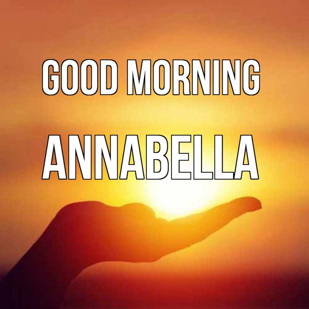 Greetings card с именем, Annabella Good morning ладошка и закат Greetings with text for free download 