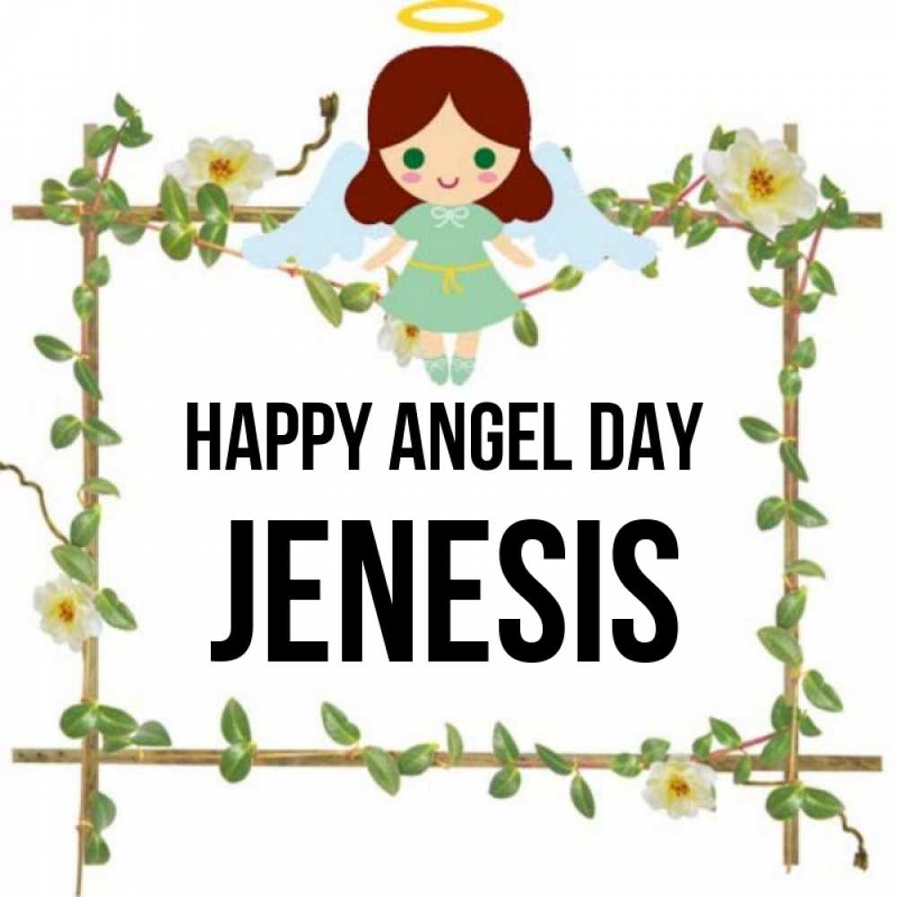Greetings card с именем, Jenesis happy angel day Ангел с нимбом Greetings with text for free download 