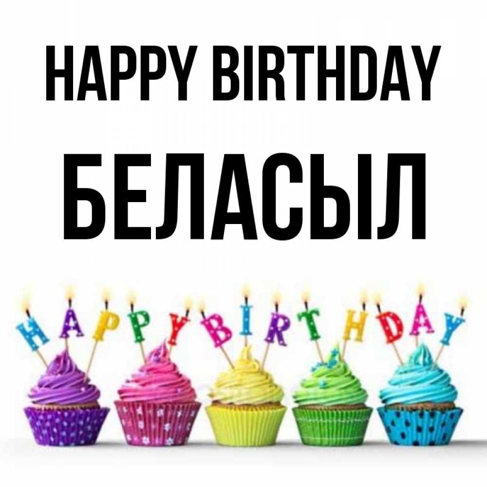Greetings card с именем, Беласыл Happy Birthday открытка ко дню рождения с разноцветными вкусняшками Greetings with text for free download 