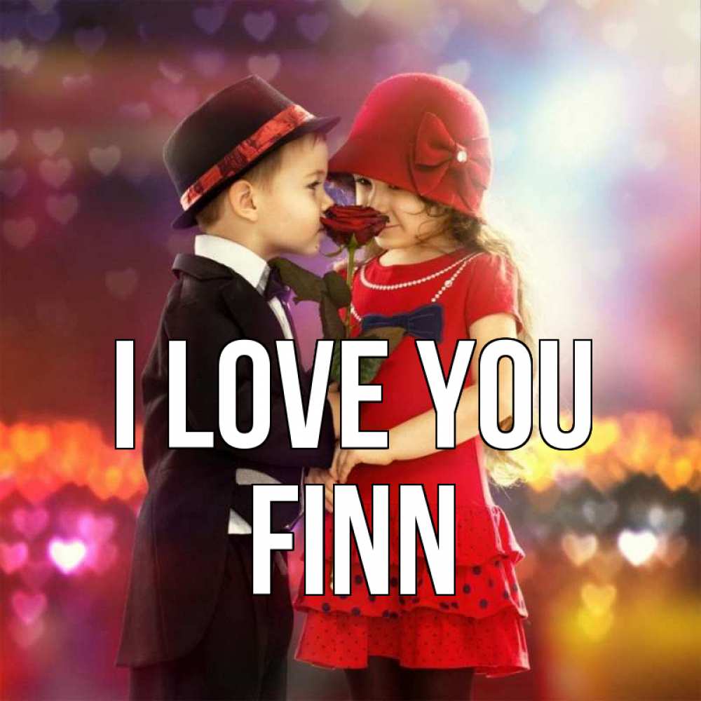 Greetings card с именем, Finn I love you черное и красное и роза Greetings with text for free download 