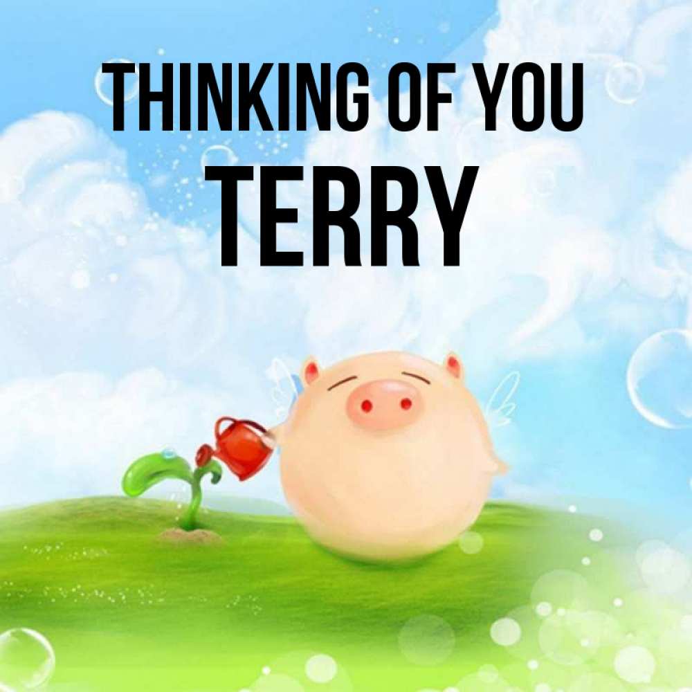 Greetings card с именем, Terry Thinking of you позитивная свинюшка Greetings with text for free download 