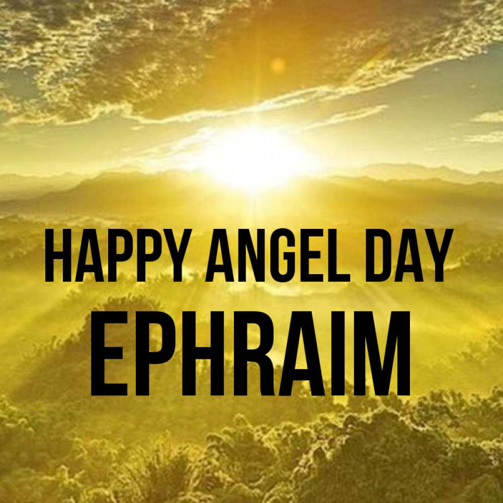 Greetings card с именем, Ephraim happy angel day леса и небо в желтом Greetings with text for free download 