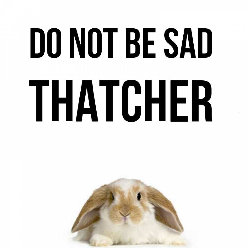 Greetings card с именем, Thatcher Do not be sad коричнево белый заяц с большими ушками Greetings with text for free download 