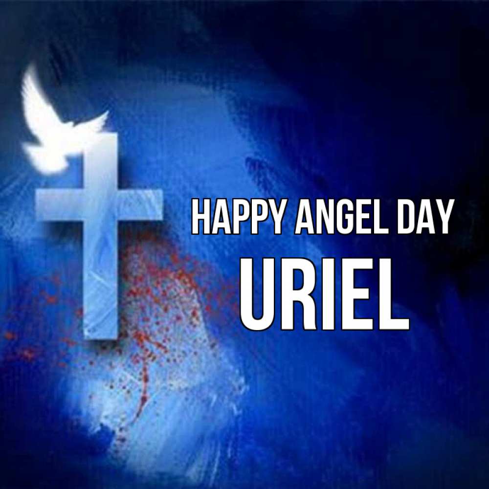 Greetings card с именем, Uriel happy angel day Синий фон и птица Greetings with text for free download 