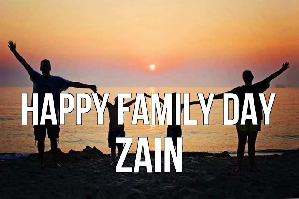 Greetings card с именем, Zain happy family day мама, папа, дети, дочка,сын, море, пляж, закат Greetings with text for free download 