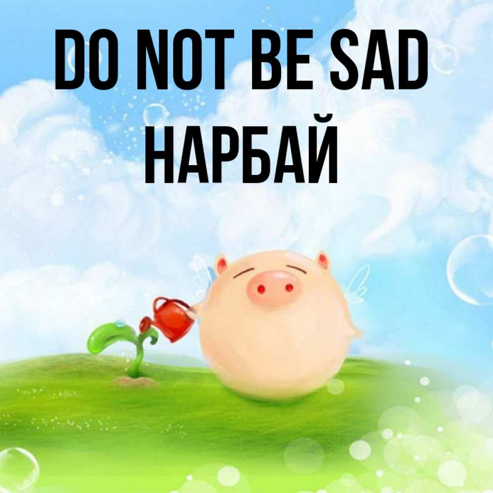 Greetings card с именем, НАРБАЙ Do not be sad поливает цветок порося Greetings with text for free download 