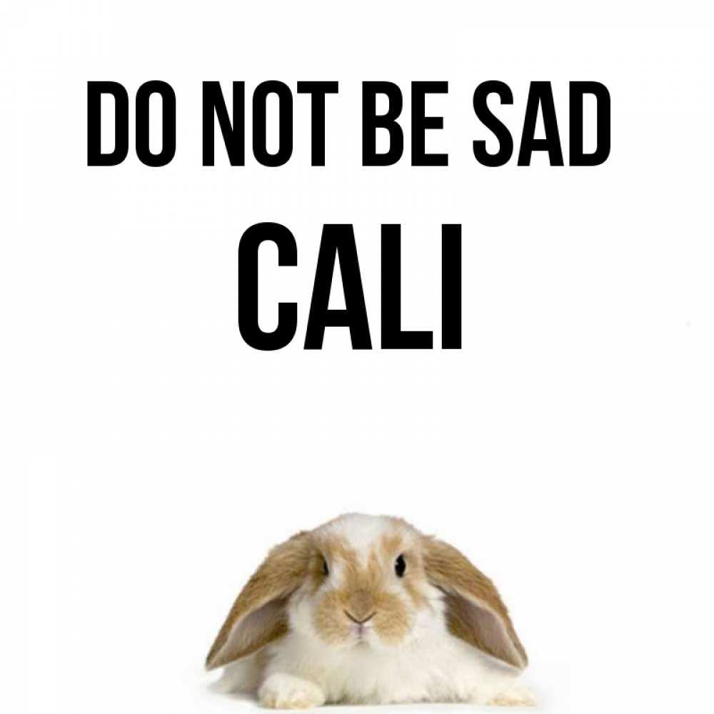 Greetings card с именем, Cali Do not be sad коричнево белый заяц с большими ушками Greetings with text for free download 