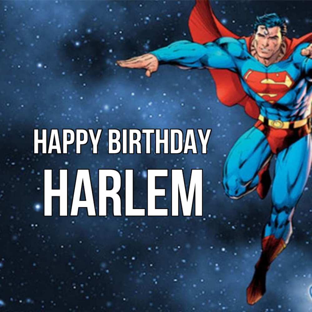 Greetings card с именем, Harlem Happy Birthday супергерой Greetings with text for free download 