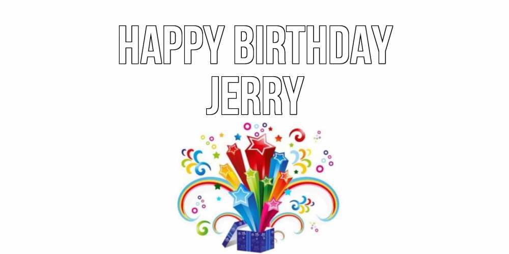 Greetings card с именем, Jerry Happy Birthday Коробка,радуга,звезды Greetings with text for free download 