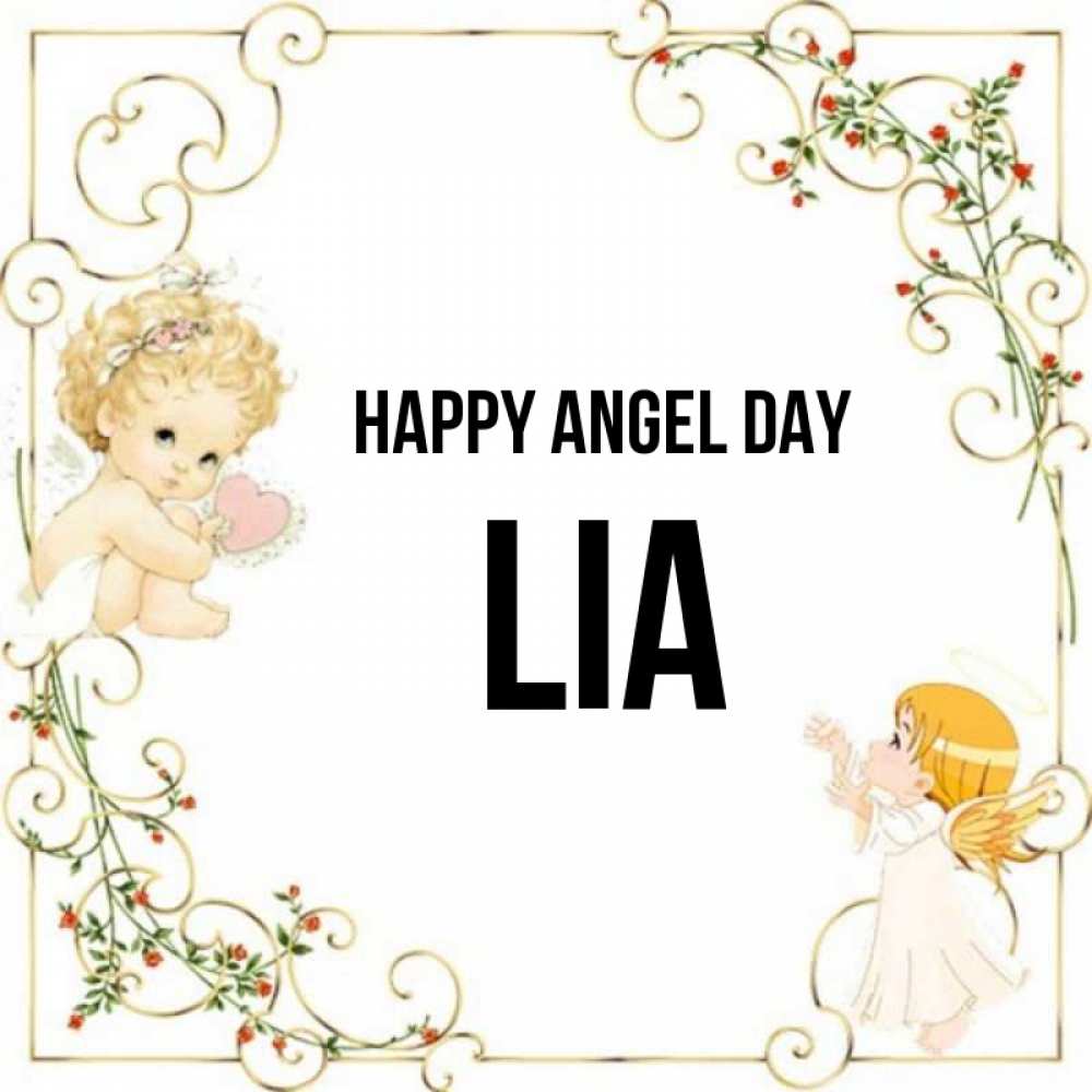 Greetings card с именем, Lia happy angel day ангелы желают прекрасных именин Greetings with text for free download 
