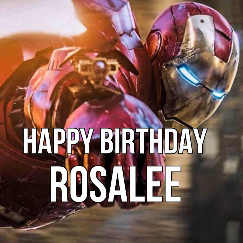 Greetings card с именем, Rosalee Happy Birthday марвел супергерои в костюме Greetings with text for free download 