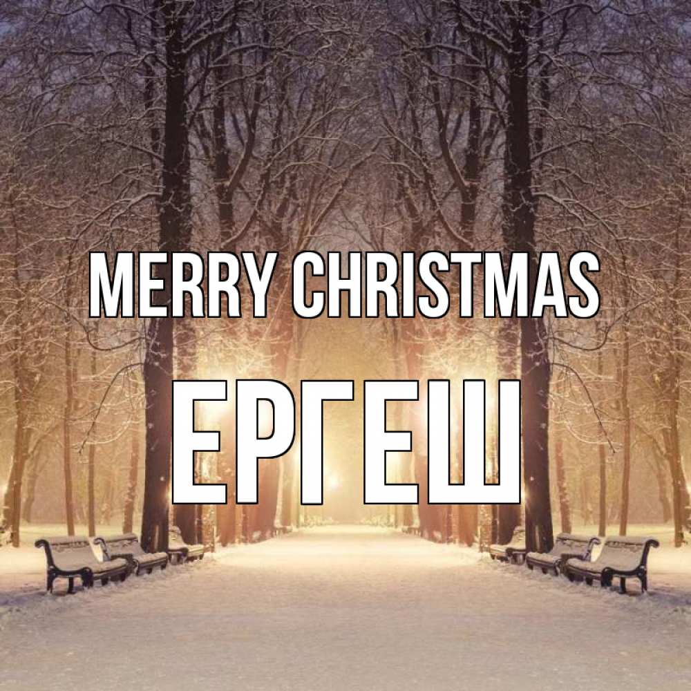 Greetings card с именем, Ергеш Merry Christmas зима, парк, фонарь, лес Greetings with text for free download 