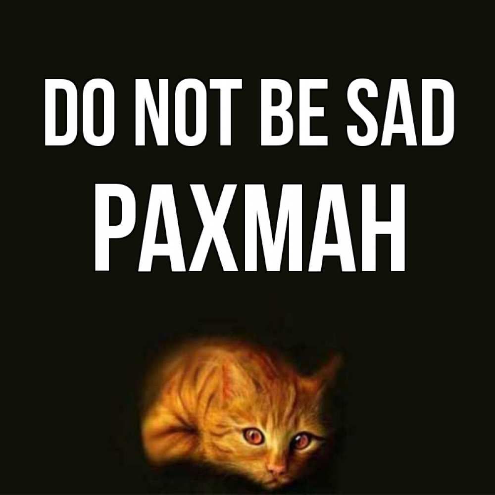 Greetings card с именем, РАХМАН Do not be sad лежащий кот в темноте Greetings with text for free download 