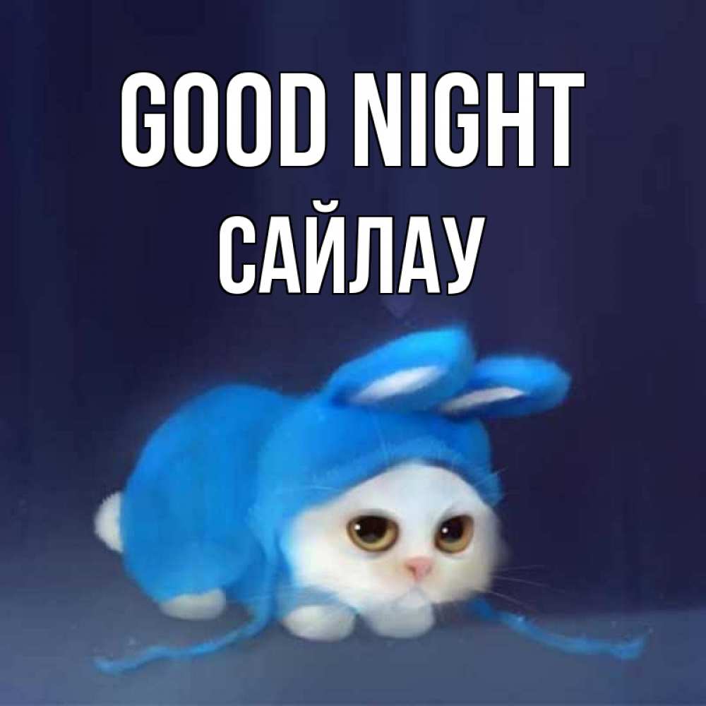 Greetings card с именем, САЙЛАУ Good night кот в голубом костюме кролика с ушками Greetings with text for free download 