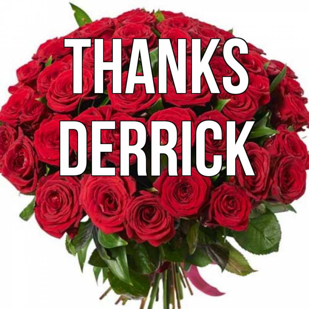 Greetings card с именем, Derrick Thanks букет красных роз Greetings with text for free download 