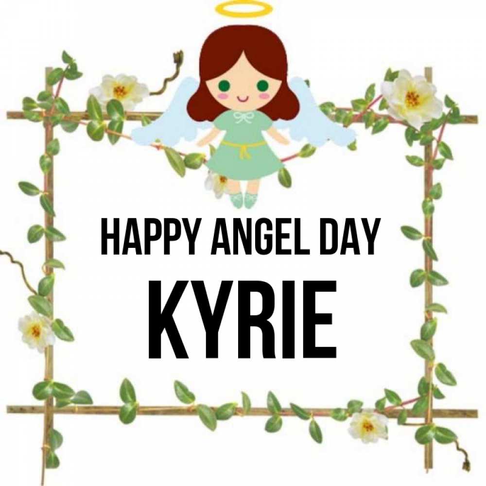 Greetings card с именем, Kyrie happy angel day Ангел с нимбом Greetings with text for free download 