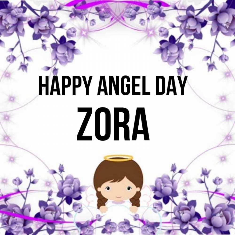 Greetings card с именем, Zora happy angel day с именинами в рамочке Greetings with text for free download 