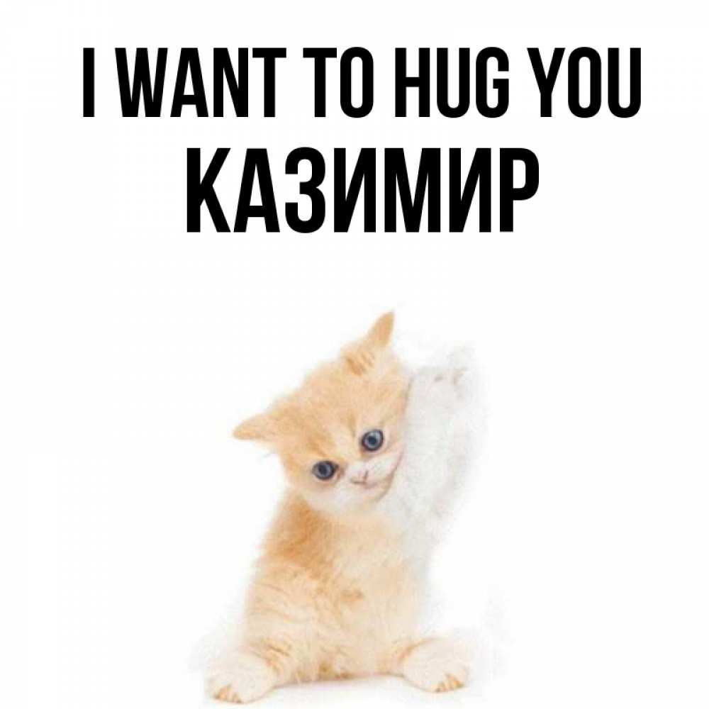 Greetings card с именем, Казимир I want to hug you я хочу очень скорее обнимаешек Greetings with text for free download 