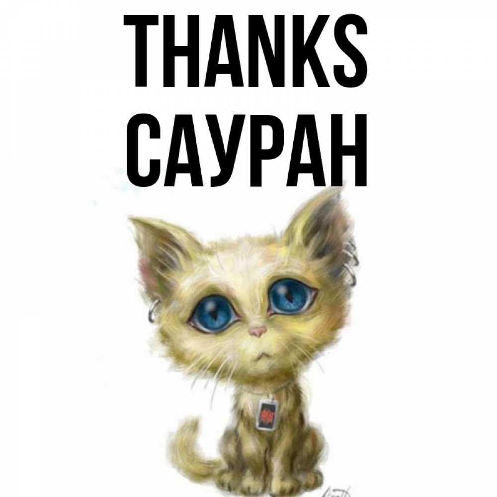 Greetings card с именем, САУРАН Thanks рисованный кот благодарит вас Greetings with text for free download 