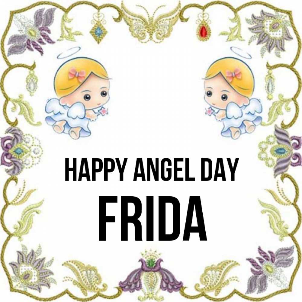 Greetings card с именем, Frida happy angel day маленькие ангелы с крылышками Greetings with text for free download 