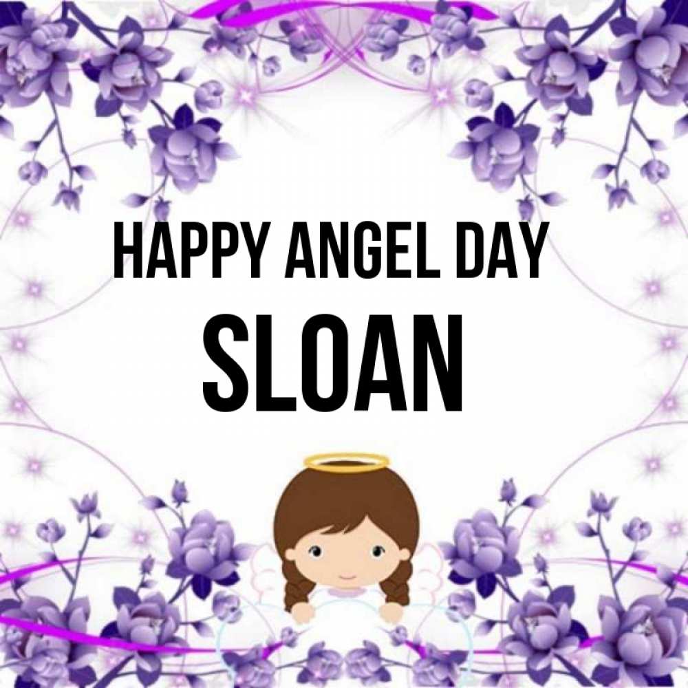 Greetings card с именем, Sloan happy angel day с именинами в рамочке Greetings with text for free download 