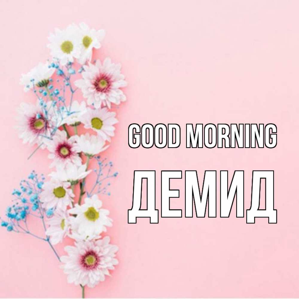 Greetings card с именем, Демид Good morning цветы с подписью Greetings with text for free download 