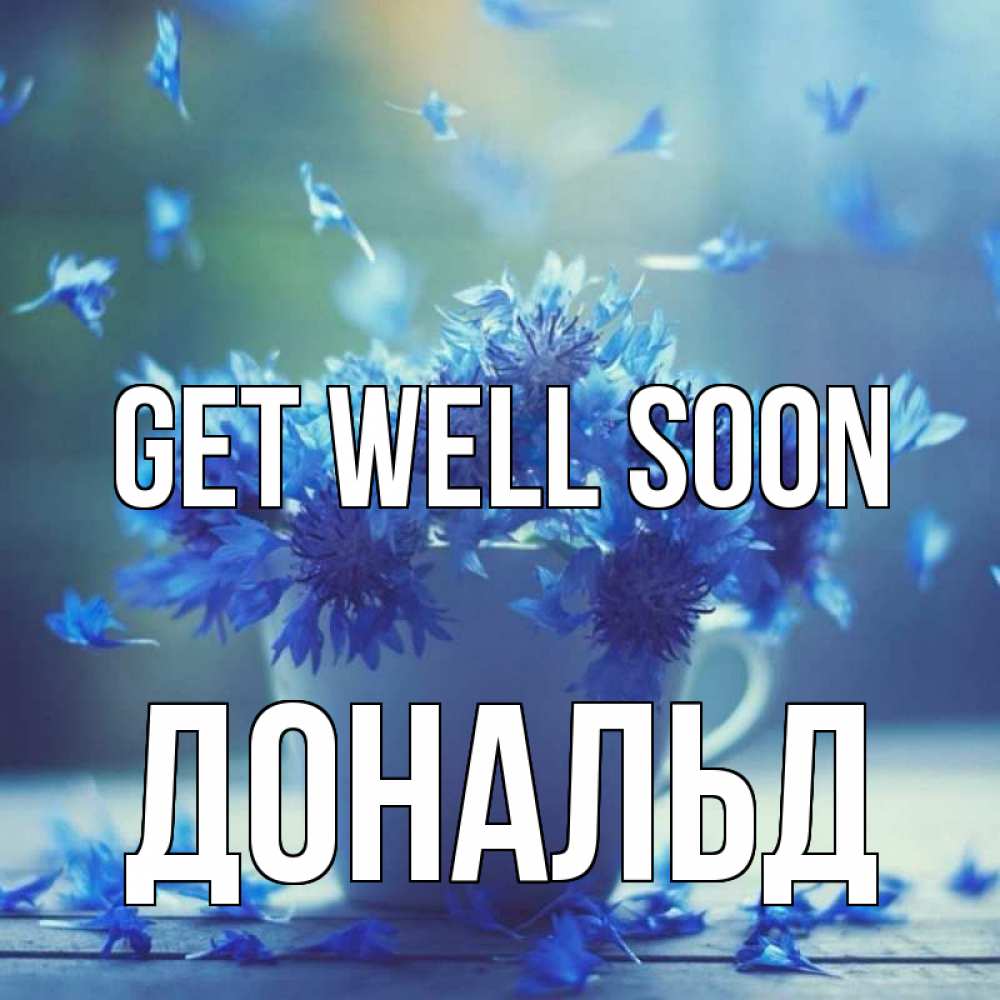Greetings card с именем, Дональд Get well soon кружка с зельем и цветами Greetings with text for free download 