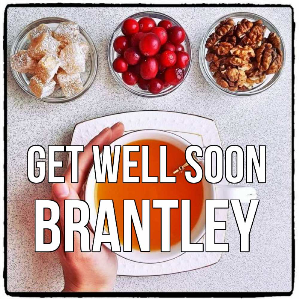 Greetings card с именем, Brantley Get well soon на столе Greetings with text for free download 