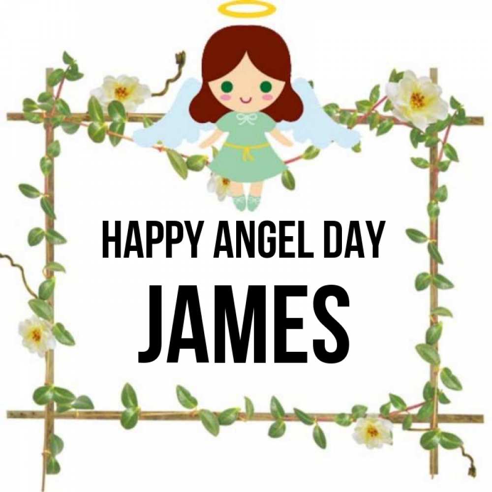 Greetings card с именем, James happy angel day Ангел с нимбом Greetings with text for free download 