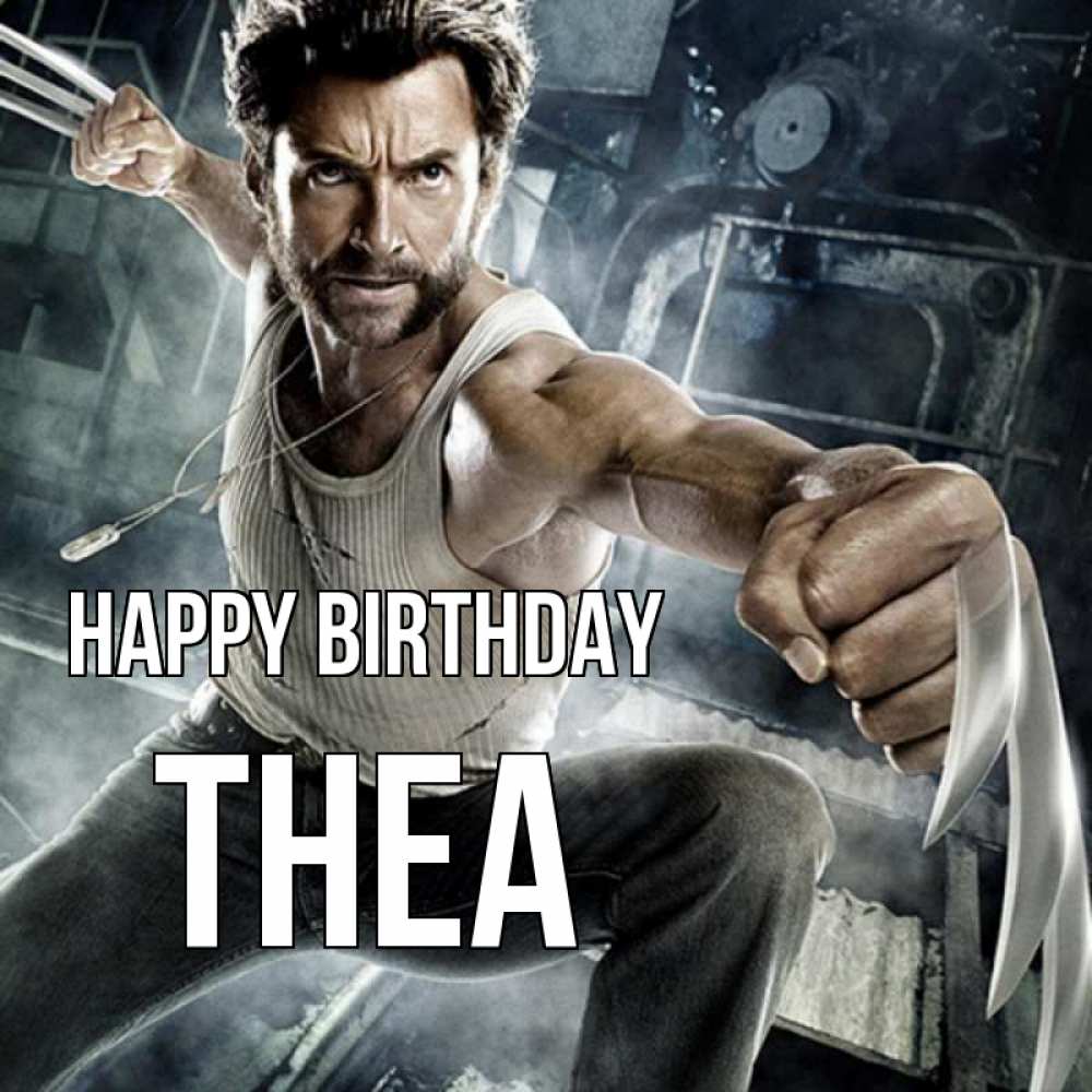 Greetings card с именем, Thea Happy Birthday супергерой в ярости Greetings with text for free download 