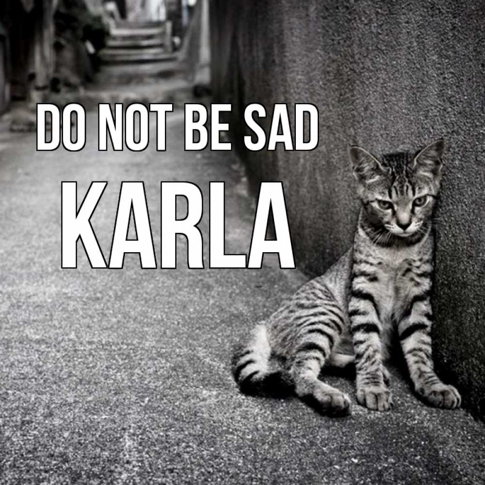 Greetings card с именем, Karla Do not be sad скучающий котик Greetings with text for free download 