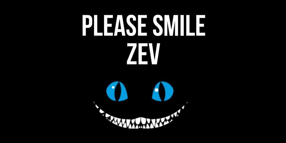 Greetings card с именем, Zev Please smile кот улыбается Greetings with text for free download 