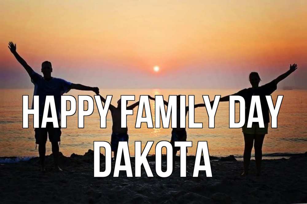 Greetings card с именем, Dakota happy family day мама, папа, дети, дочка,сын, море, пляж, закат Greetings with text for free download 