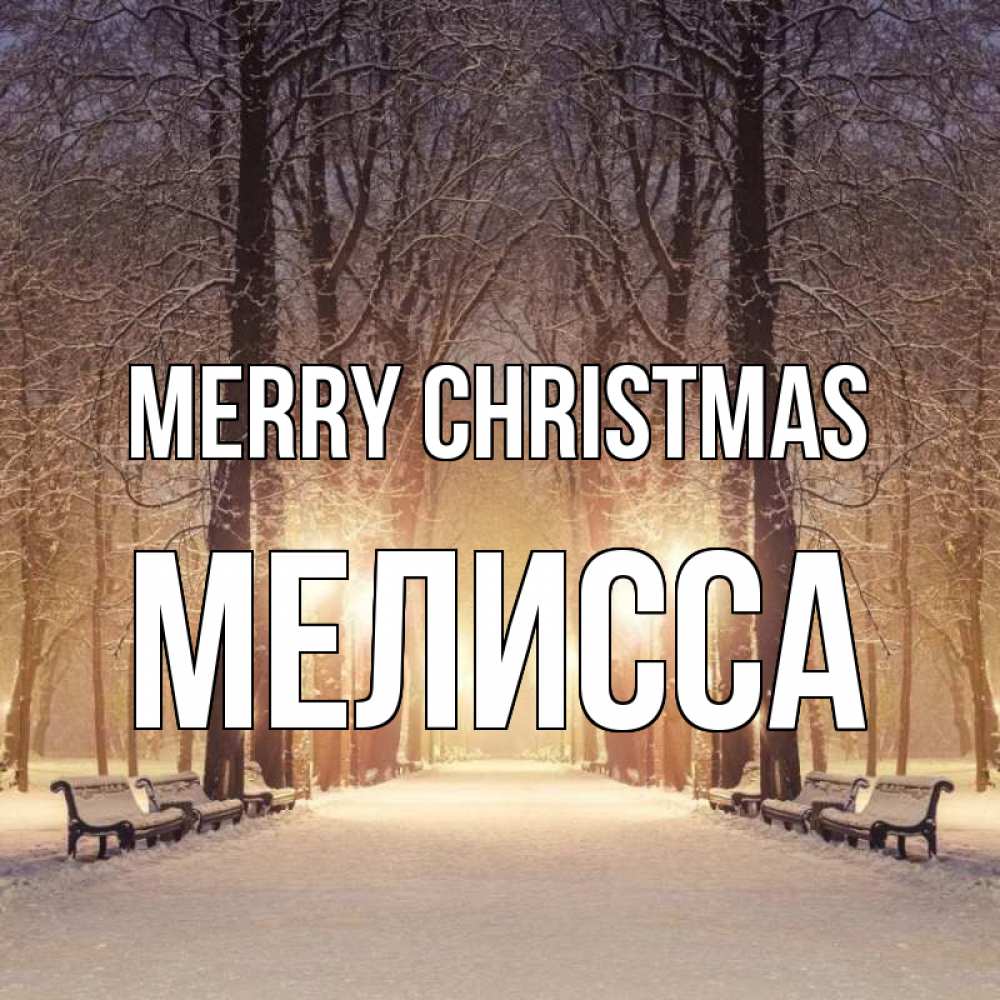 Greetings card с именем, Мелисса Merry Christmas зима, парк, фонарь, лес Greetings with text for free download 