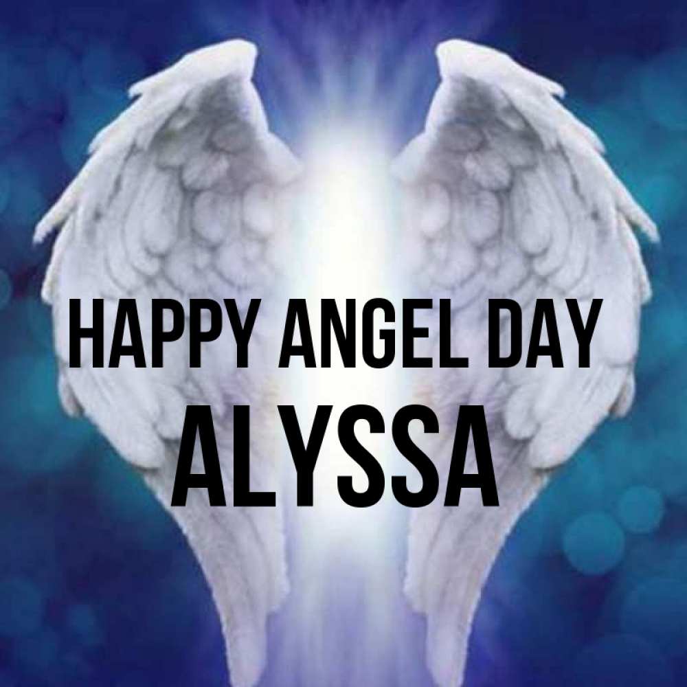 Greetings card с именем, Alyssa happy angel day синий фон и крылышки Greetings with text for free download 