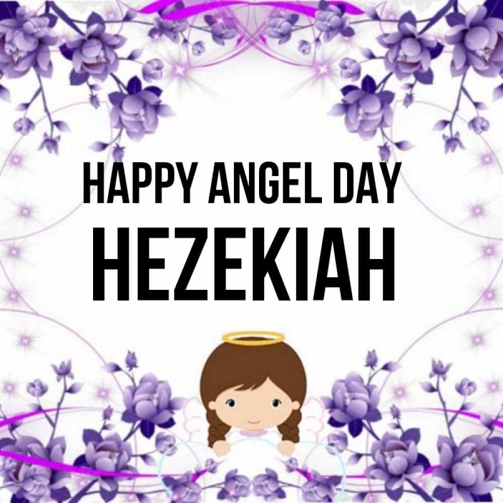 Greetings card с именем, Hezekiah happy angel day с именинами в рамочке Greetings with text for free download 