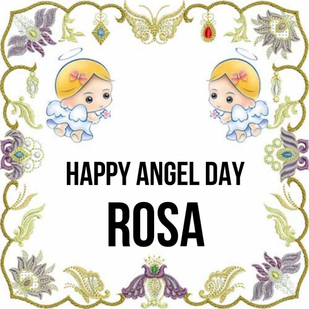 Greetings card с именем, Rosa happy angel day маленькие ангелы с крылышками Greetings with text for free download 