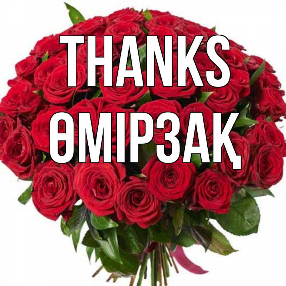 Greetings card с именем, ӨМІРЗАҚ Thanks букет красных роз Greetings with text for free download 