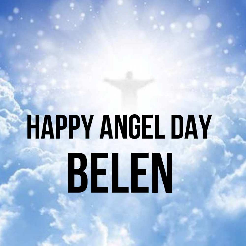 Greetings card с именем, Belen happy angel day ангел на облаках в свете солнца Greetings with text for free download 