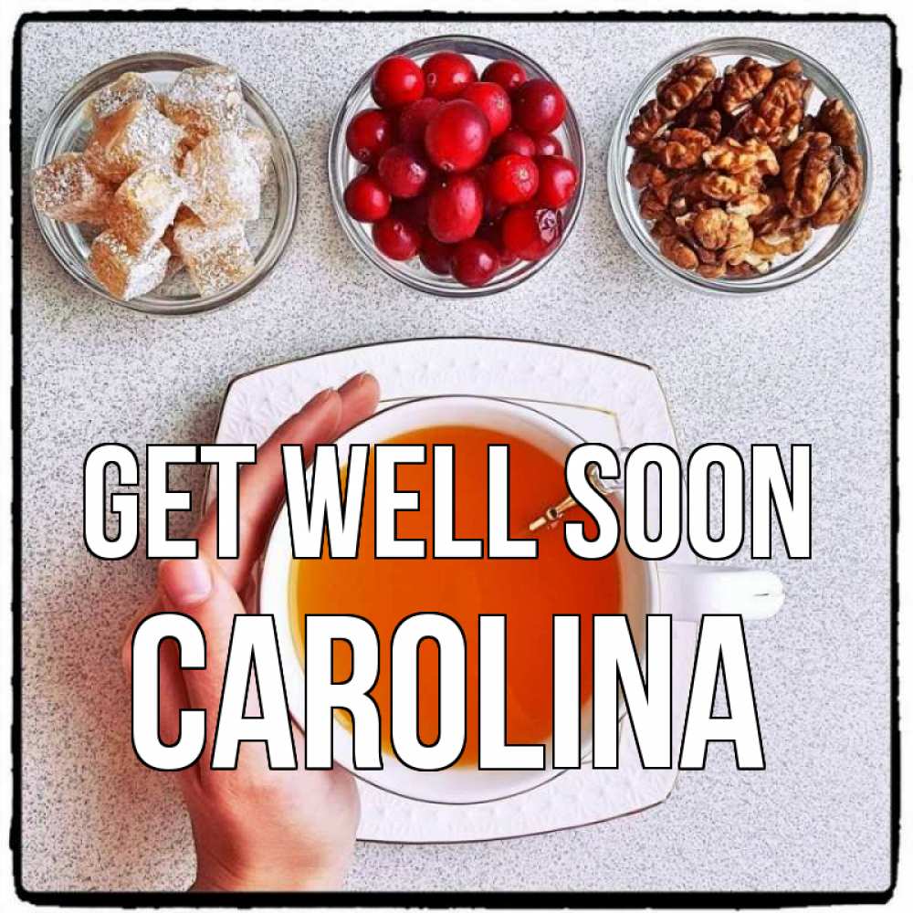 Greetings card с именем, Carolina Get well soon на столе Greetings with text for free download 