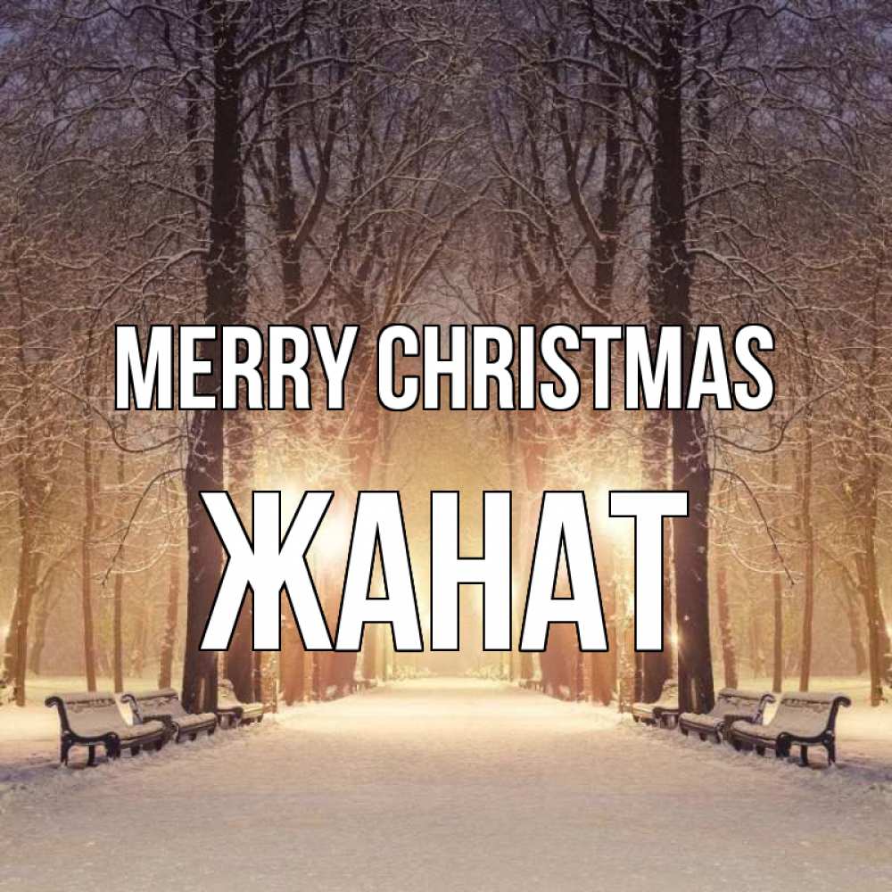 Greetings card с именем, Жанат Merry Christmas зима, парк, фонарь, лес Greetings with text for free download 