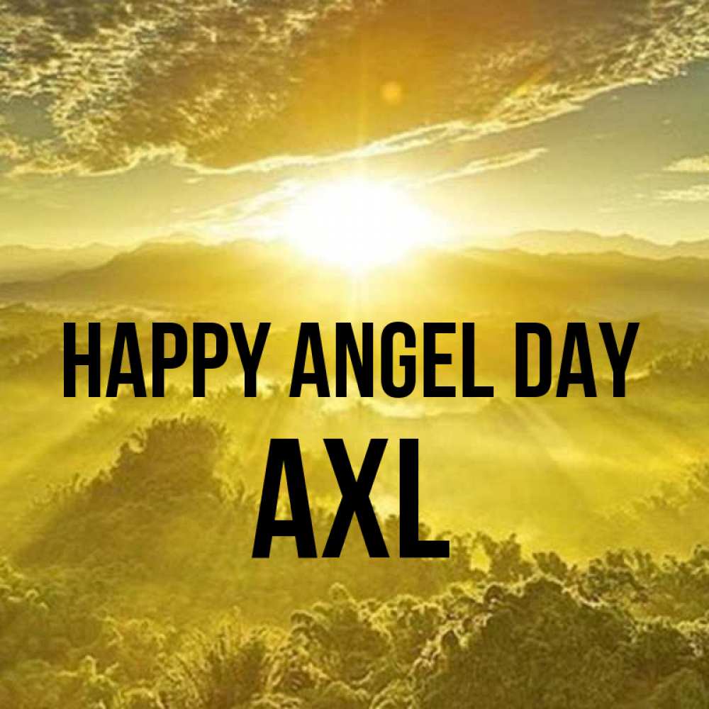 Greetings card с именем, Axl happy angel day леса и небо в желтом Greetings with text for free download 