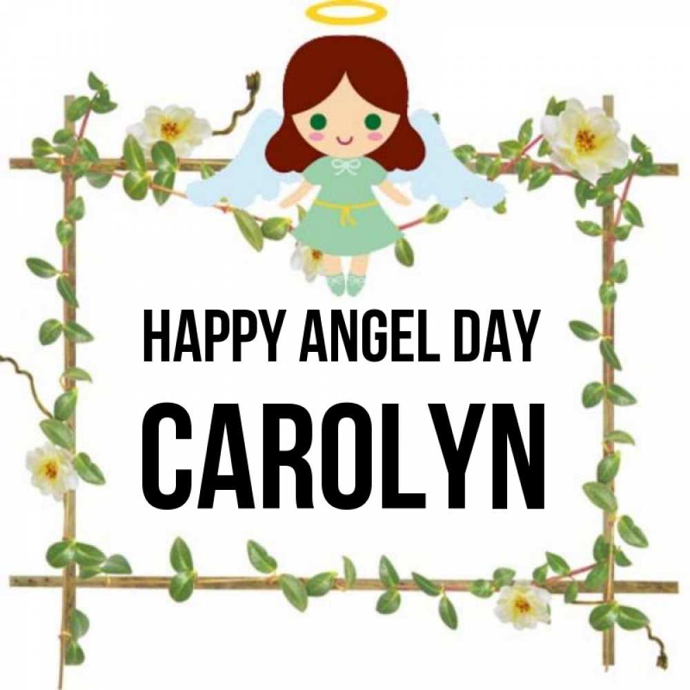 Greetings card с именем, Carolyn happy angel day Ангел с нимбом Greetings with text for free download 