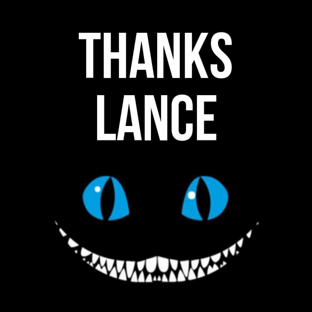 Greetings card с именем, Lance Thanks благодарю от чеширика Greetings with text for free download 