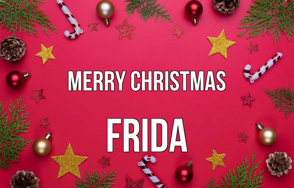 Greetings card с именем, Frida Merry Christmas с рождеством Greetings with text for free download 