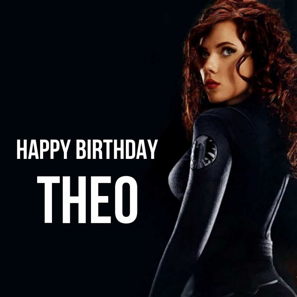 Greetings card с именем, Theo Happy Birthday Марвел черная вдова Greetings with text for free download 