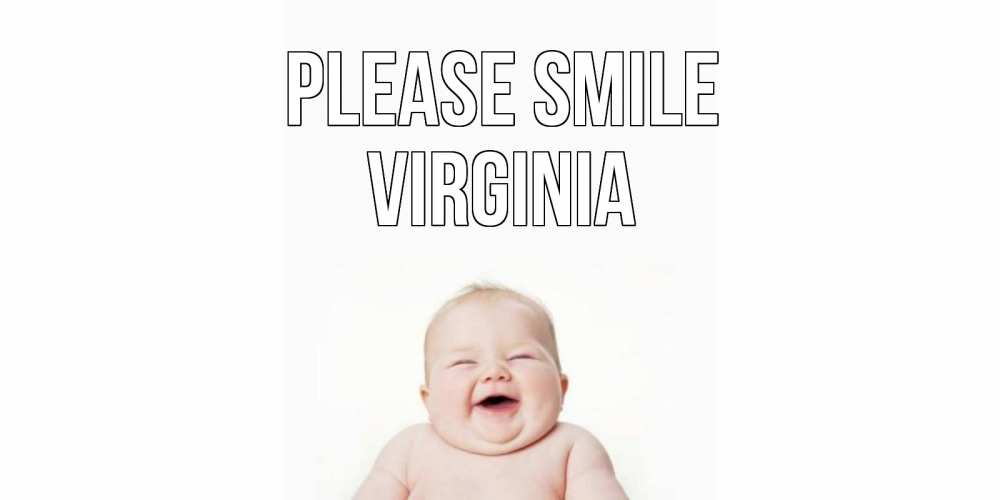 Greetings card с именем, Virginia Please smile ребенок Greetings with text for free download 