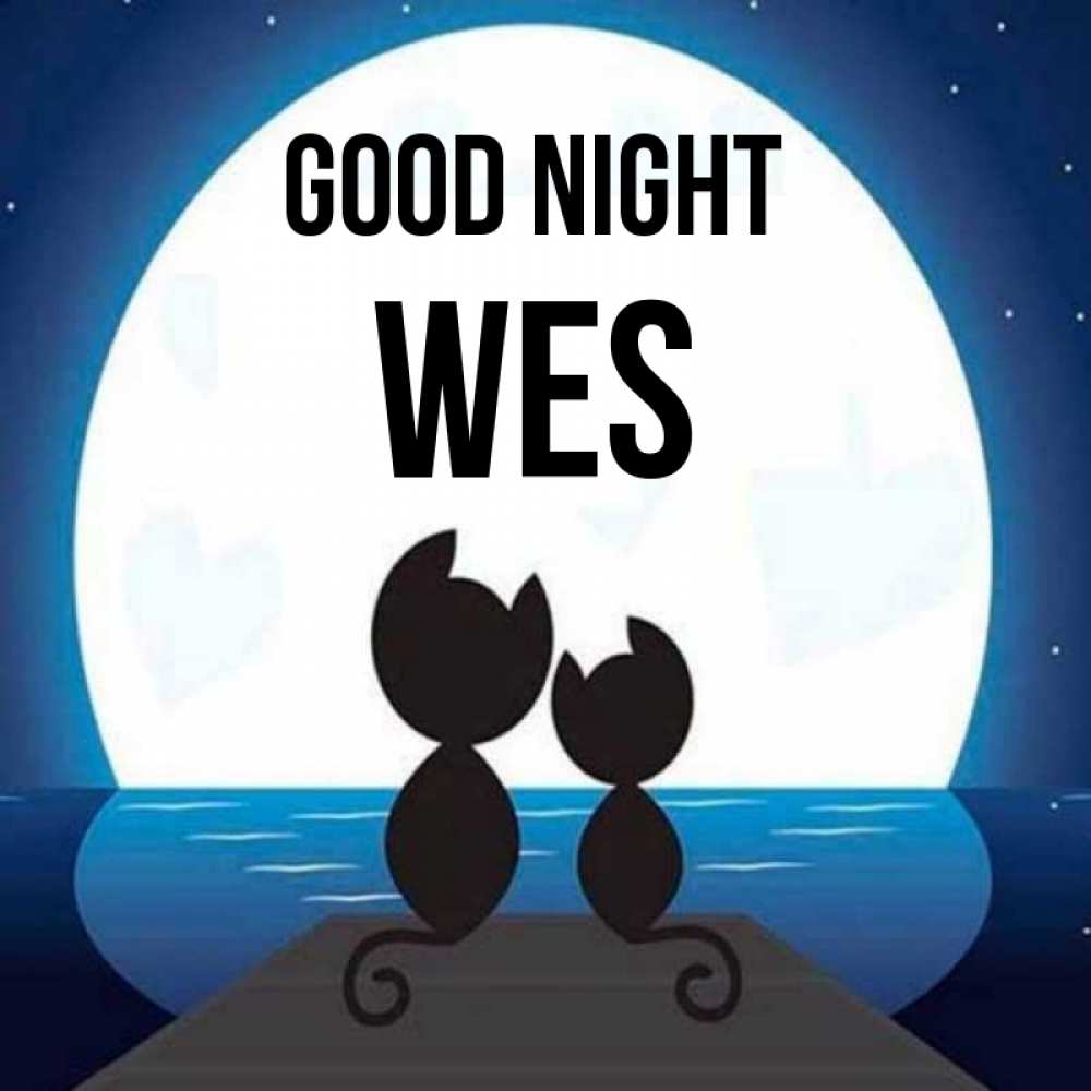 Greetings card с именем, Wes Good night луна море мост Greetings with text for free download 
